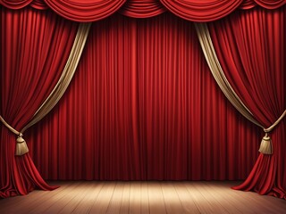 Fototapeta premium Red and gold luxury curtains with backdrop, for theater arts or family photos, red, gold, curtain, elegant, luxury, fabric, curtain, rich, luxurious