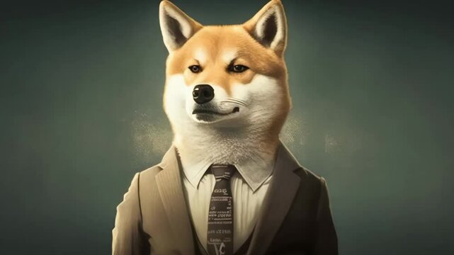 portrait of a shiba inu dog businessman in suit isolated -  4k new quality stock video footage wallpaper AI