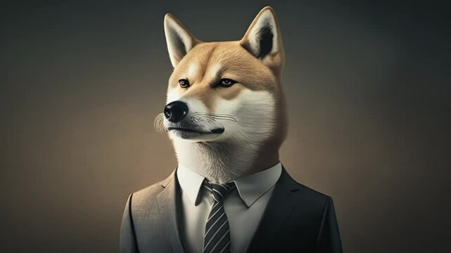 portrait of a shiba inu dog businessman in suit isolated -  4k new quality stock video footage wallpaper AI