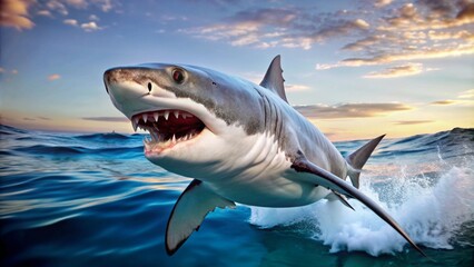 Fototapeta premium a-shark-preparing-for-an-attack-in-the-ocean
