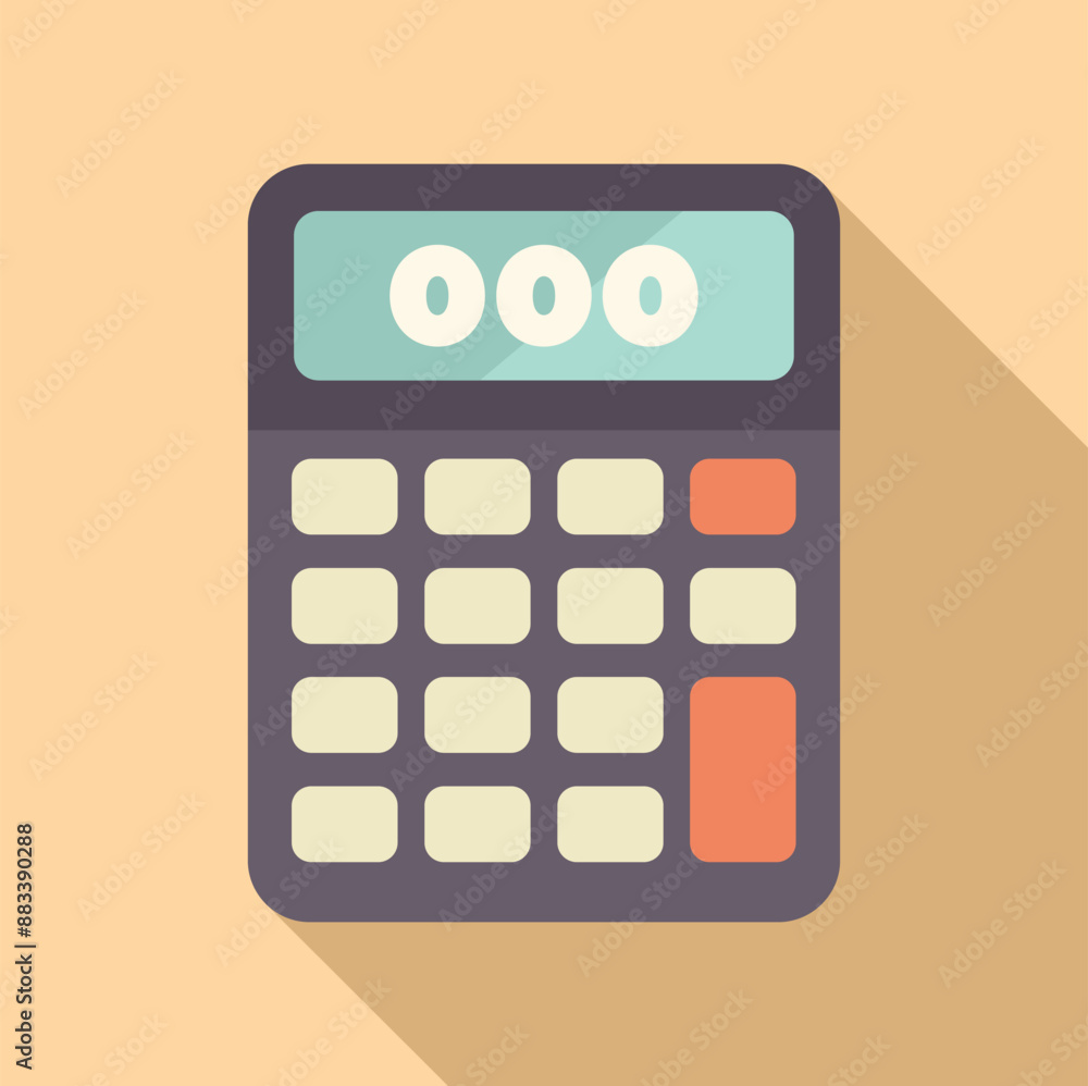 Poster electronic calculator displaying three zeroes in flat design style with long shadow