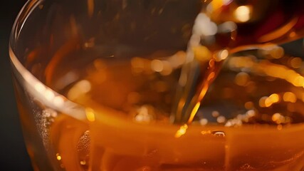 The liquid pours into a glass highlighting its smooth velvety texture.