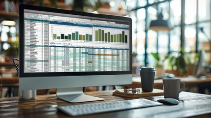 A computer screen showing multiple excel sheets, front facing view. Generative AI.