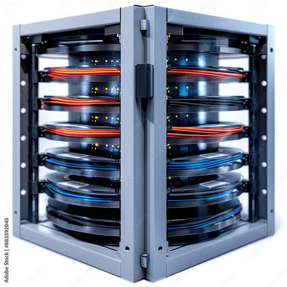 Poster Internet LAN cable In a modern server room For storing and transmitting information through a secure internet technology network isolated on white background. Generative AI.