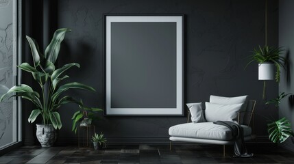 Frame mockup in modern dark home interior background, Generative Ai.