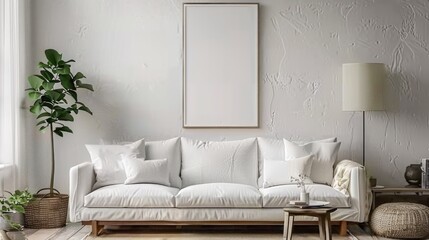 Frame Mockup Living room interior background in farmhouse style, Generative Ai.