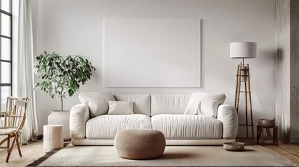 Frame Mockup Living room interior background in farmhouse style, Generative Ai.