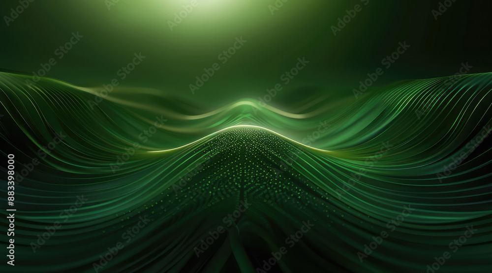 Poster black background, green gradient in the center, curved lines on the top and bottom, high-end atmosph