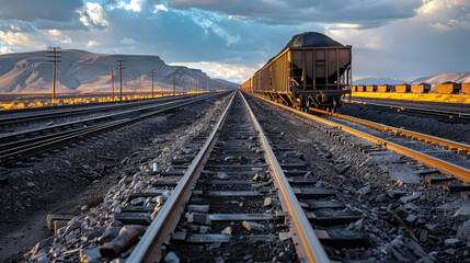 Obraz premium Train transporting coal. Generative AI.