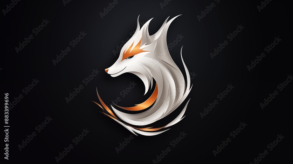 Wall mural Stylized Abstract Fox Logo with Curved Tail in White and Orange Hues