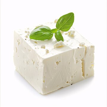Greek feta cheese block isolated on white.
