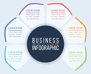6 Options Infographic circle design 6 steps, objects, elements or options information business infographic template