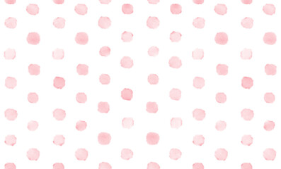 Hand Drawn Abstract Irregular Geometric Seamless Pattern. Pastel Pink Brush Polka Dots on a White Background. Simple Watercolor Endless Print. Repeatable Dotted Background. 