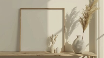 Mockup frame in simple minimal interior, Generative Ai.