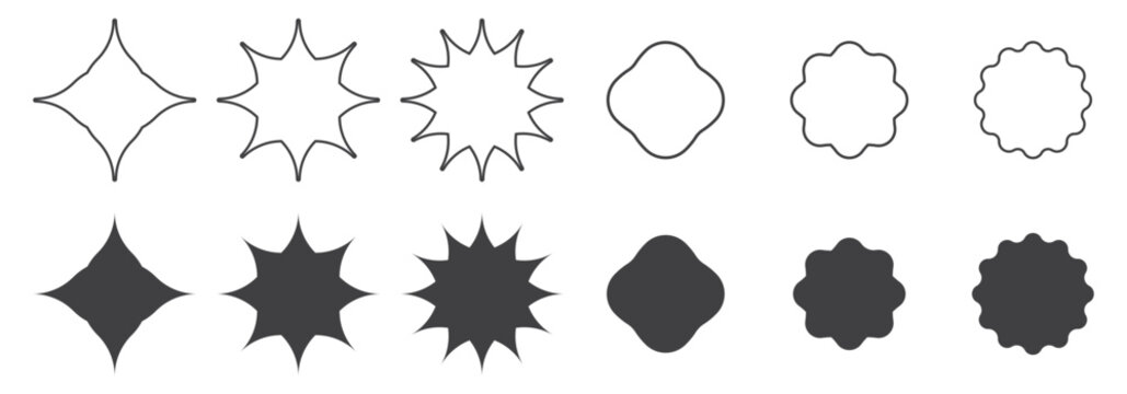 Star shape stickers special offer sale tag discount offer. Stars shapes with different number of ray vector set.