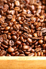 coffee beans in a wooden box