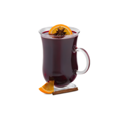Glass cup of tasty mulled wine isolated on white background