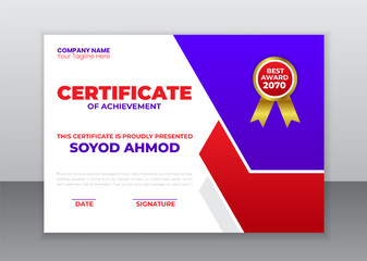 Modern Business Creative certificate appreciation, Business certificate template, award, achievement, certificate of recognition, excellence, certificate border, completion Luxury Certificate Design 