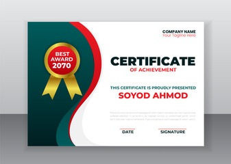 Modern Business Creative certificate appreciation, Business certificate template, award, achievement, certificate of recognition, excellence, certificate border, completion Luxury Certificate Design 