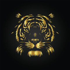 Vector graphic of a majestic tiger head in gold