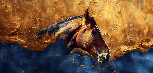 Background. Vintage illustration, horse, chinoiserie, golden brushstrokes. Textured background. Oil on canvas. Modern art. Wallpapers, posters, cards, murals, prints, wall art...........