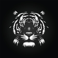 Vector graphic of a majestic tiger head in white