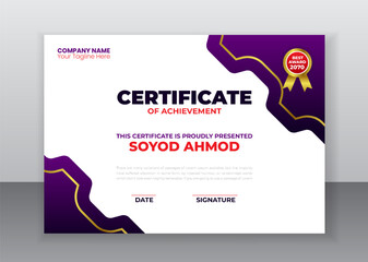 Modern Business Creative certificate appreciation, Business certificate template, award, achievement, certificate of recognition, excellence, certificate border, completion Luxury Certificate Design 