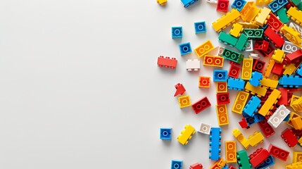 A vibrant assortment of pieces on a clean, white tabletop, copyspace for text