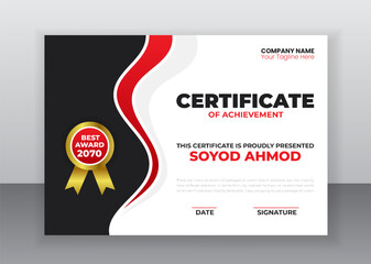 Modern Business Creative certificate appreciation, Business certificate template, award, achievement, certificate of recognition, excellence, certificate border, completion Luxury Certificate Design 