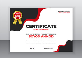 Modern Business Creative certificate appreciation, Business certificate template, award, achievement, certificate of recognition, excellence, certificate border, completion Luxury Certificate Design 