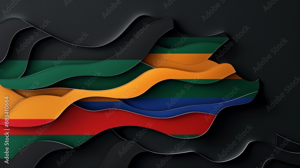 Aufkleber digital illustration of a paper mockup with a wavy design resembling different world flags. its perf
