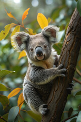 Obraz premium Adorable Koala in Eucalyptus Tree: Close-Up of Australia's Iconic Marsupial