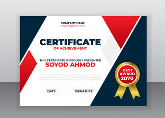 Modern Business Creative certificate appreciation, Business certificate template, award, achievement, certificate of recognition, excellence, certificate border, completion Luxury Certificate Design 