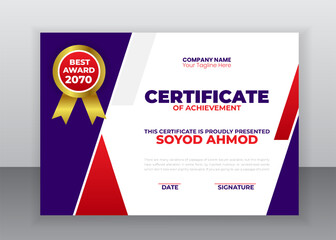 Modern Business Creative certificate appreciation, Business certificate template, award, achievement, certificate of recognition, excellence, certificate border, completion Luxury Certificate Design 