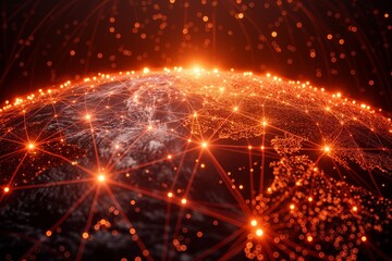 Fototapeta premium Glowing Network Connections on Earth at Night