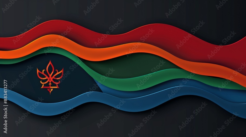 Aufkleber digital mockup of a paper background with wavy lines representing a flag. featuring a geometric embl