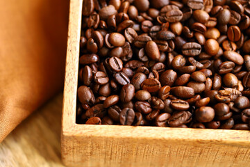 coffee beans in a wooden box