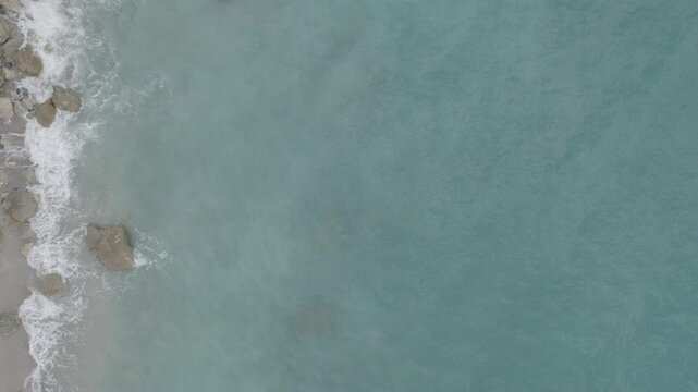 Aerial view of shore of Bunec Beach area in Summer 2022, Albania - raw data