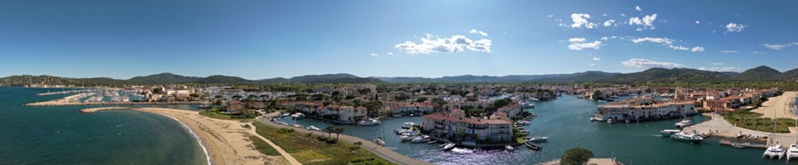 Obraz premium Port Grimaud and Port Cogolin in France taken in spring, panoramic photo