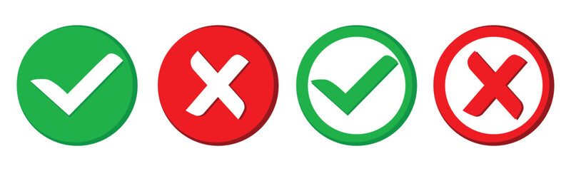 Green and red check mark icon on white background