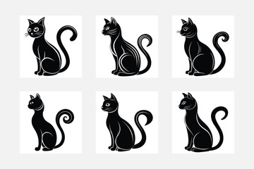 Vector illustration set of contours, cats vector 