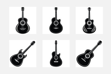 Fototapeta premium Collection of stylized guitar. Set of musical instruments. Silhouette art. Drawing by hand. Graphic arts. Doodle. Tattoo. Clipart.