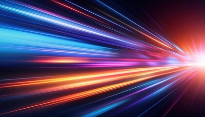 abstract image with lines of red, orange, blue, and purple light streaking outward from a bright white point.