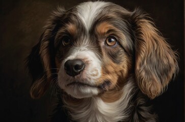 Fototapeta premium Low-Key style portrait of a dog on dark background. AI generated