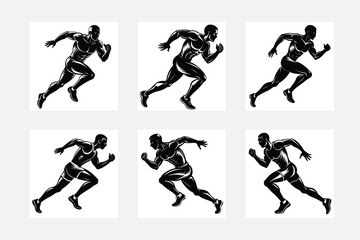 Set of isolated vector silhouettes of runners