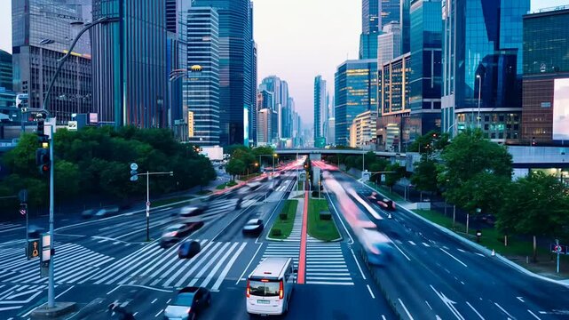 Timelapse of city lights illuminating the bustling streets at night