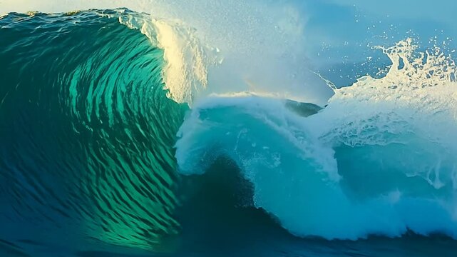 Surfer riding a giant wave and disappearing into its powerful embrace