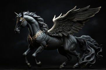 Fototapeta premium Pegasus from greek mythology on a dark background. AI
