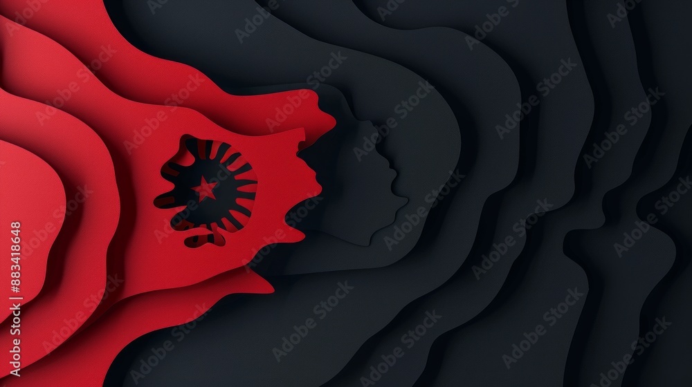 Poster mockup of an albanian flag background created with a wavy paper design.