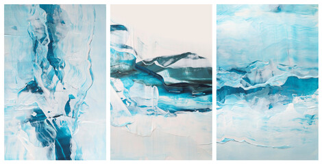 Art oil and acrylic smear wave blot canvas painting landscape. Abstract texture beige white and...